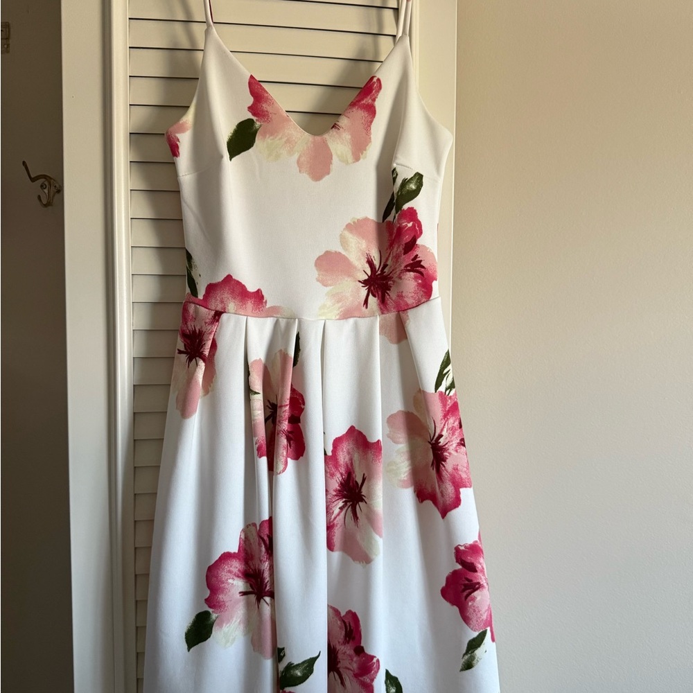 Soprano White Dress with Pink Floral Accent